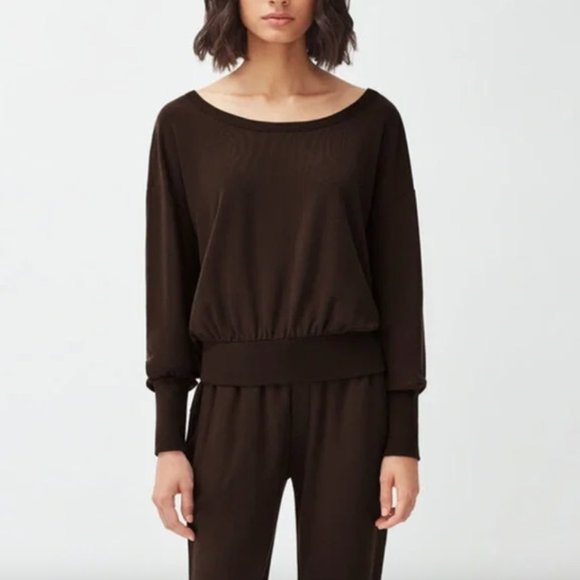 CUYANA dark chocolate brown French Terry Boatneck Sweatshirt Pullover - Picture 2 of 8
